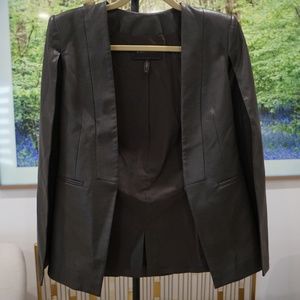 BCBG Maxazria, Olive Green Faux Leather Cape Jacket,Size XXS